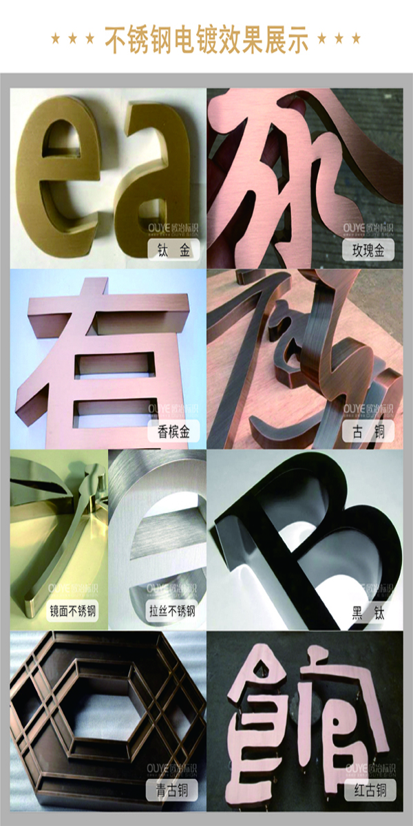 不銹鋼字、古銅字、鈦金字等各類金屬字工藝特點(diǎn)